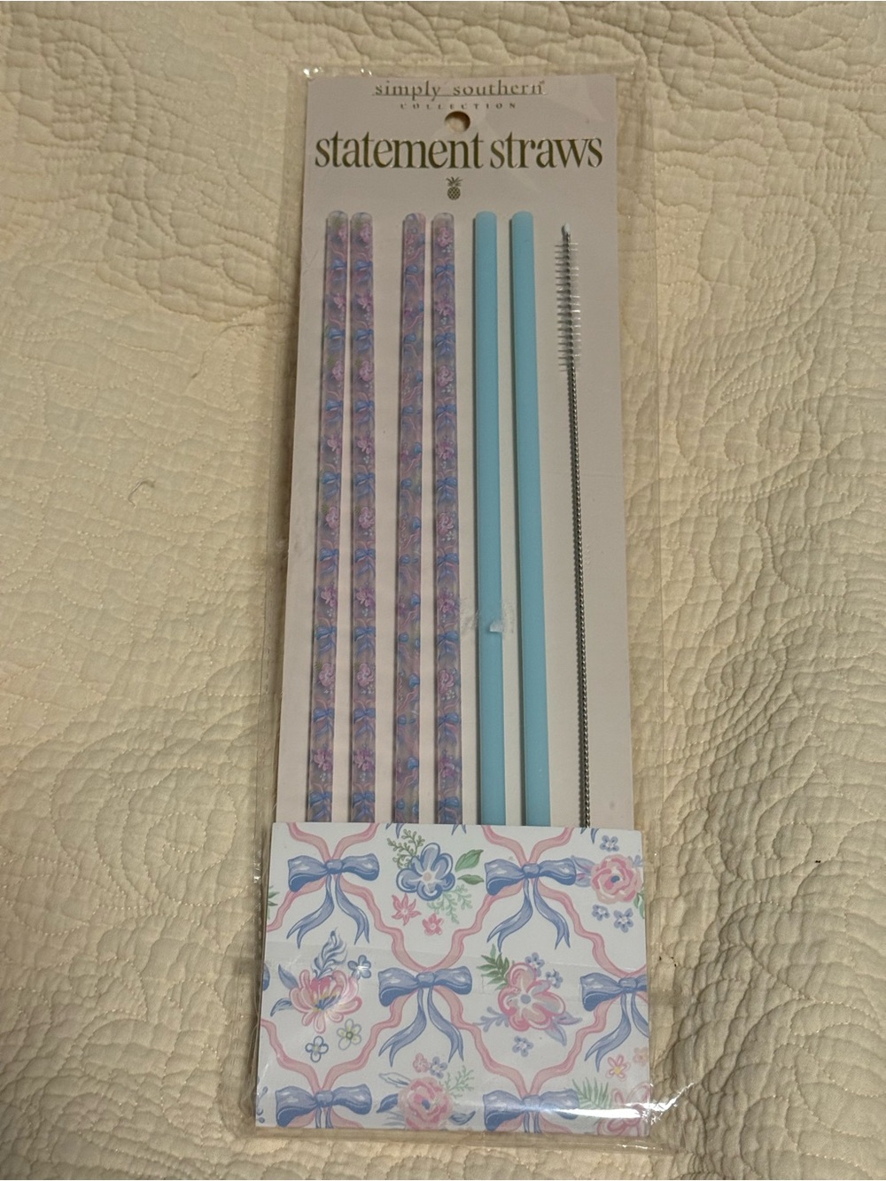Simply Southern Blue & Floral Pattern Reusable Statement Straws w/cleaner!